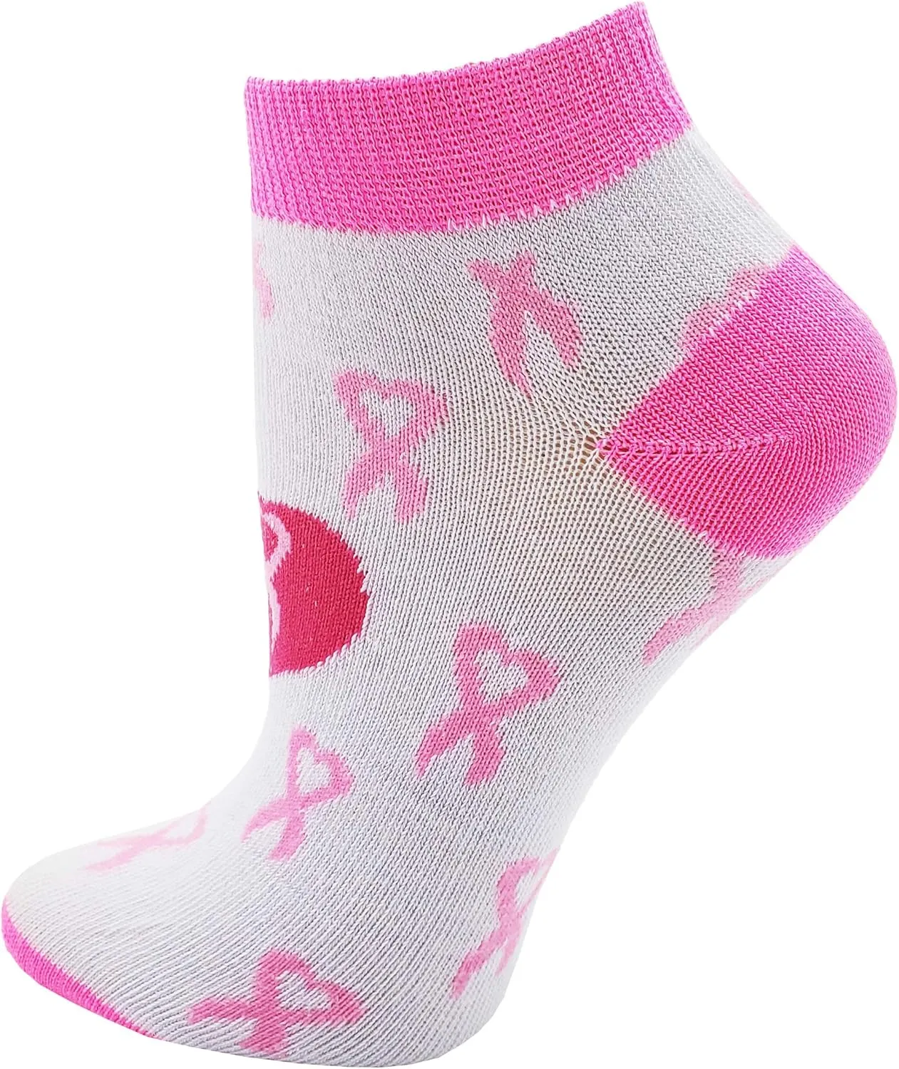 12 Pairs of Womens Breast Cancer Awareness Socks, Pink Ribbon Soft Sport Sock Bulk Pack