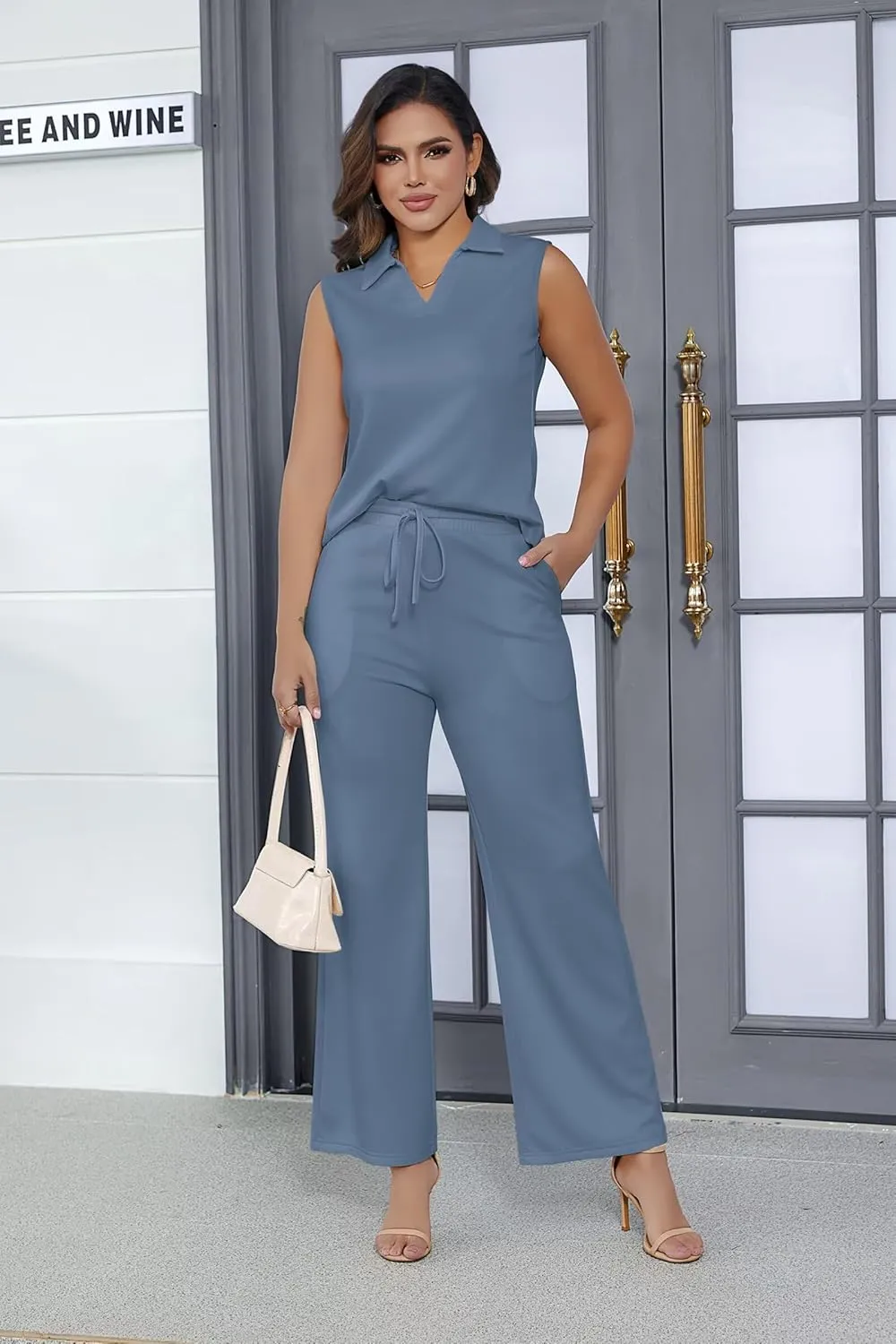 Adogirl 2 Piece Casual Pants Sets for Women Summer Two Piece Outfits Sleeveless Vacation Tank Tops Wide Leg Capri Pants