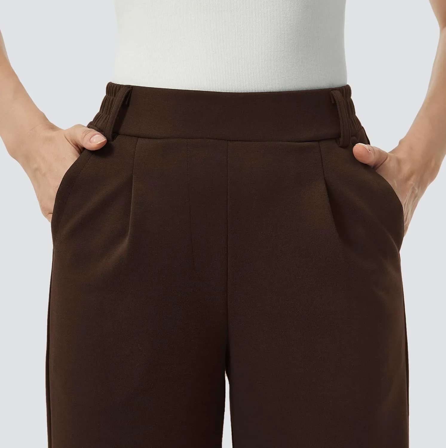 AFITNE Womens Wide Leg Work Pants High Waist Pull On Dress Pants Elastic Waistband Casual Slacks with Thick Fabric