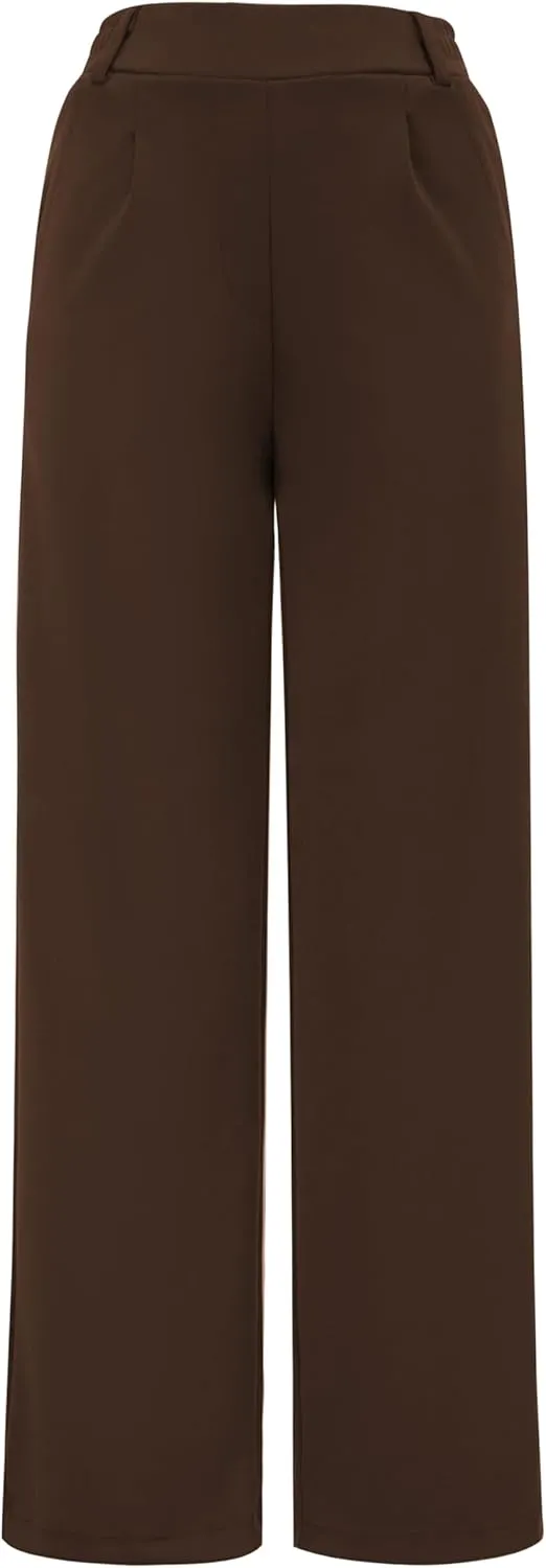 AFITNE Womens Wide Leg Work Pants High Waist Pull On Dress Pants Elastic Waistband Casual Slacks with Thick Fabric