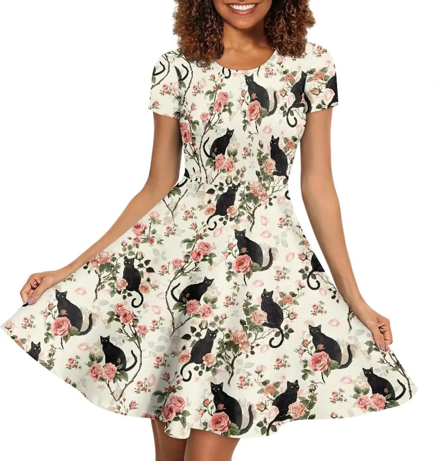 AFPANQZ Womens Casual Summer Lightweight Vintage Dress Short Sleeve Midi Dress Knee-Long Luxury Formal Dress
