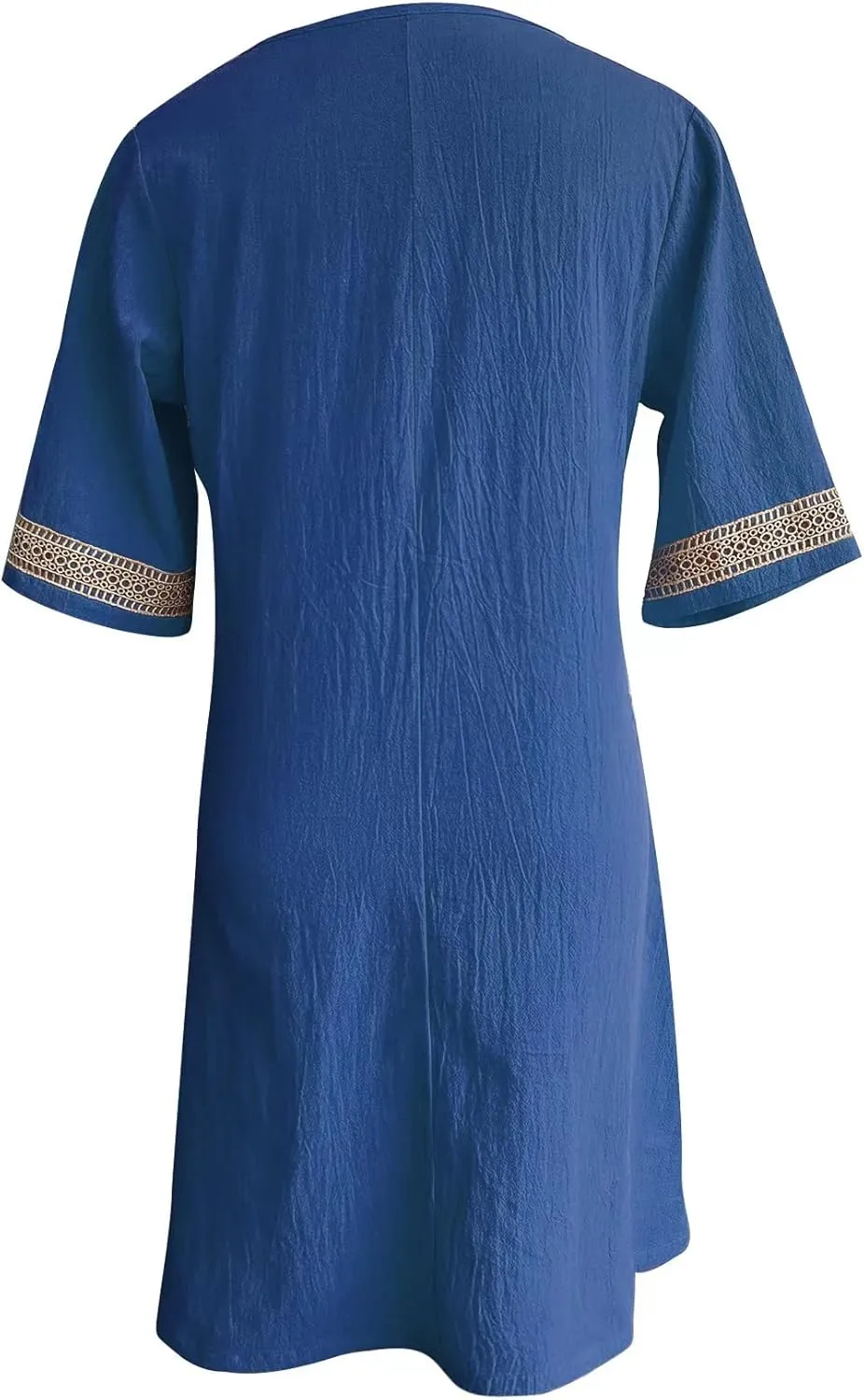 Akivide Women's Summer Cotton Linen V Neck Half Sleeve Mini Dress Casual Loose Plus Size Beach Vacation Tunic Dress