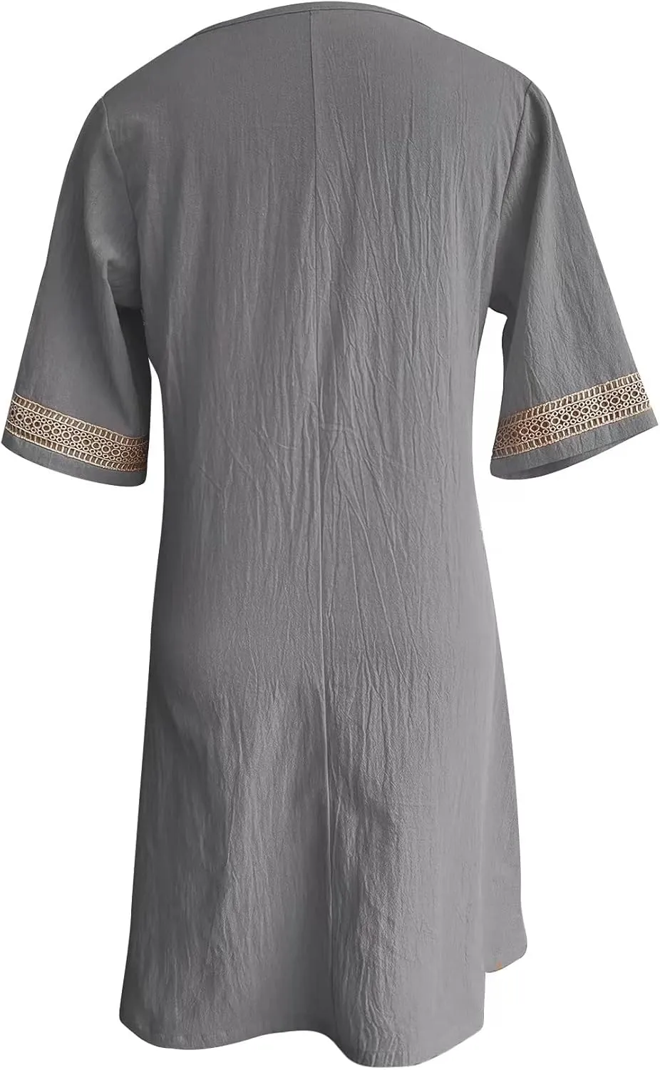 Akivide Women's Summer Cotton Linen V Neck Half Sleeve Mini Dress Casual Loose Plus Size Beach Vacation Tunic Dress