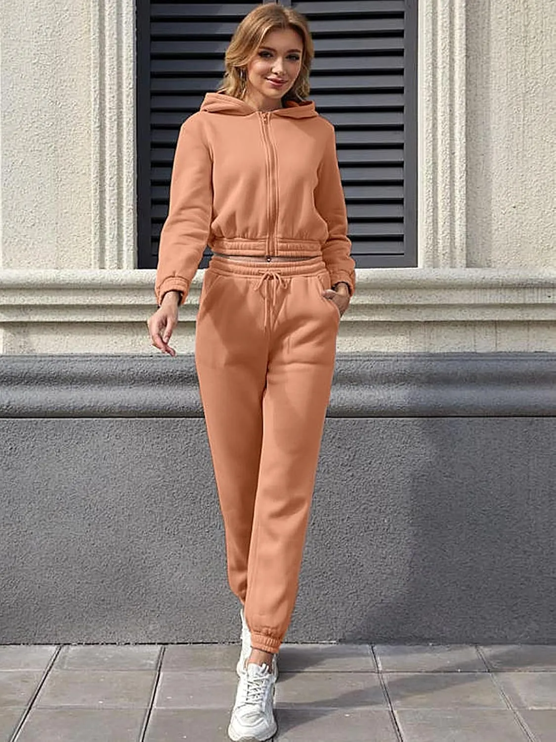 Akmipoem Sweatsuits for Women Set 3 Piece Outfits Zip Up Hoodie Sweatshirt Crop Tank Top Jogger Sweatpants Tracksuit