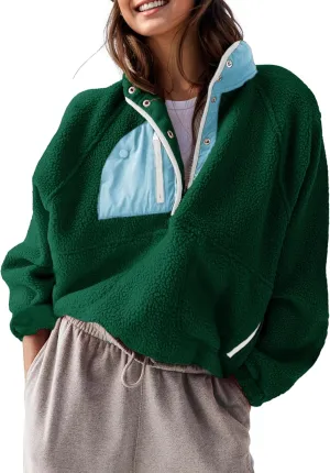 AMEBELLE Womens Lightweight Fleece Pullover Jacket Cropped Fall Winter Fuzzy Sherpa Jacket Sweatshirt Coat with Pockets