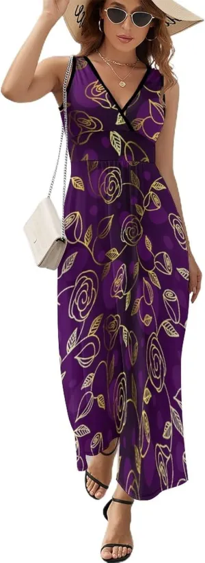AMRANDOM Women's Summer Casual Wrap Tunic Dress Sleeveless Flowy Long Dress