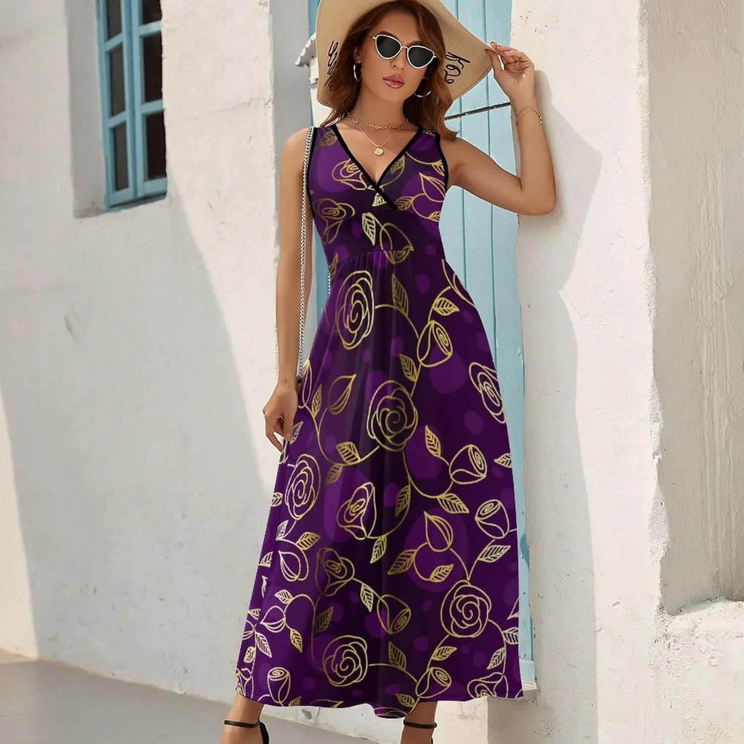 AMRANDOM Women's Summer Casual Wrap Tunic Dress Sleeveless Flowy Long Dress