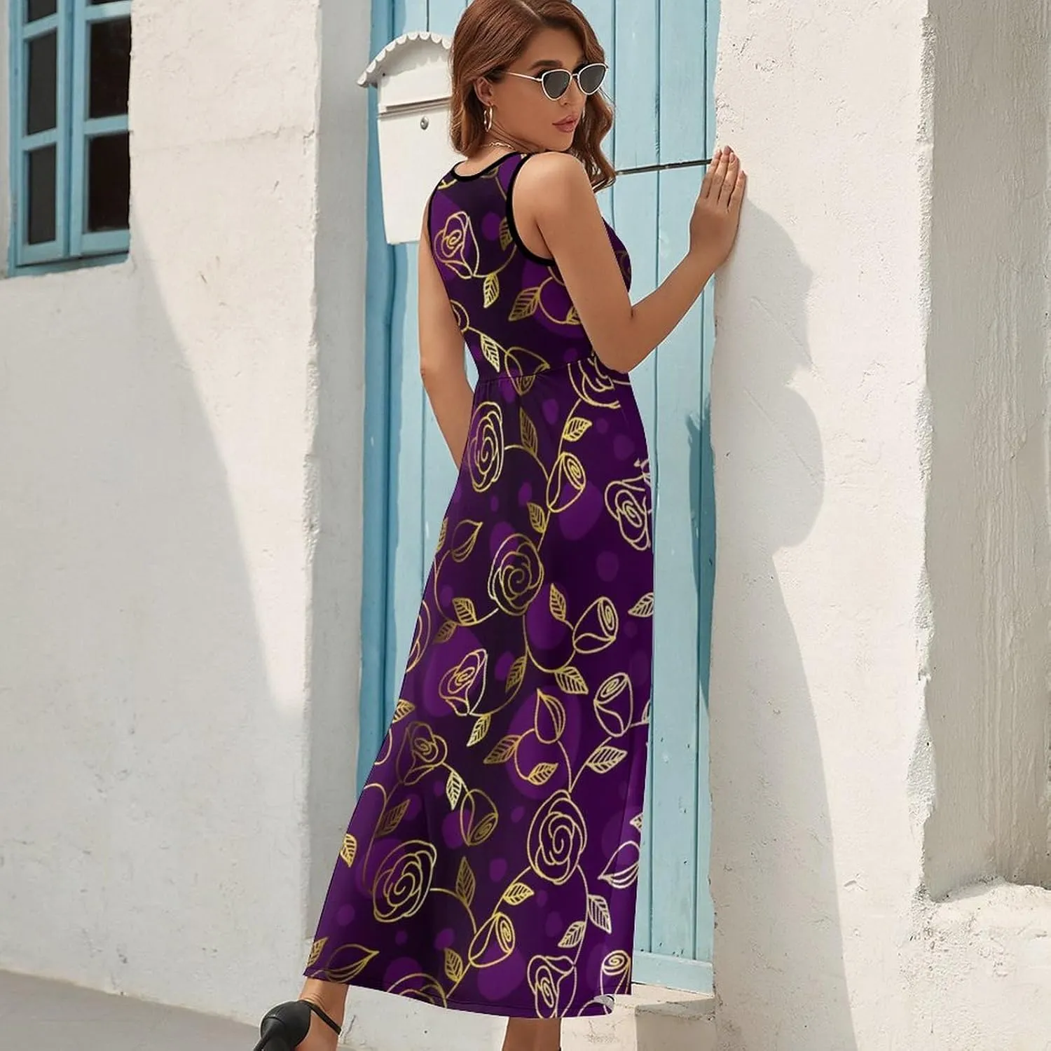 AMRANDOM Women's Summer Casual Wrap Tunic Dress Sleeveless Flowy Long Dress