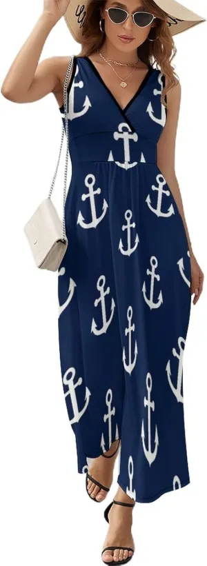 AMRANDOM Women's Summer Casual Wrap Tunic Dress Sleeveless Flowy Long Dress