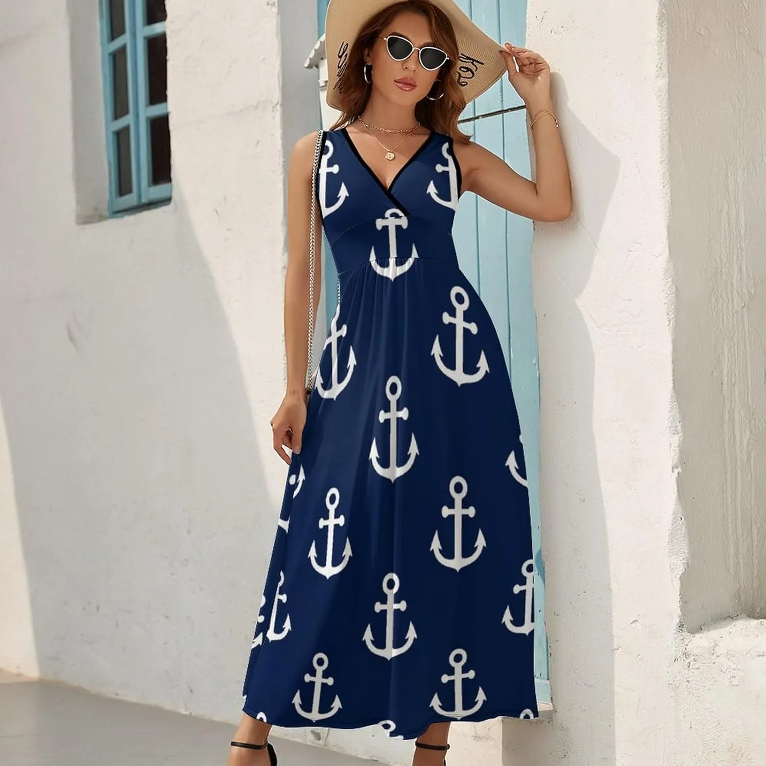 AMRANDOM Women's Summer Casual Wrap Tunic Dress Sleeveless Flowy Long Dress