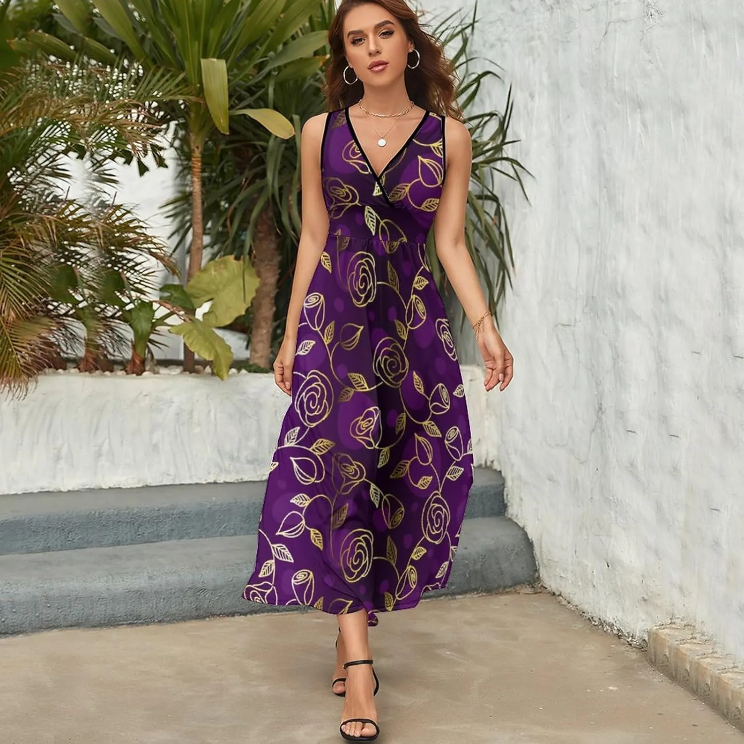 AMRANDOM Women's Summer Casual Wrap Tunic Dress Sleeveless Flowy Long Dress
