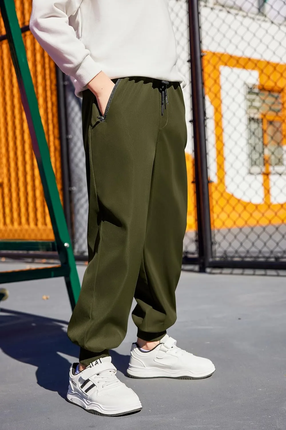 Arshiner Boys Casual Pants Kids Elastic Waist Drawstring Jogger Pants Boys Sweatpants with Zipper Pockets 3-12 Years