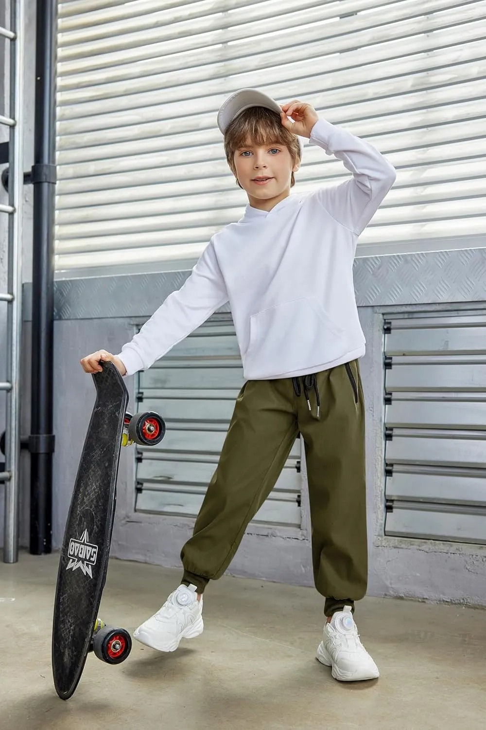 Arshiner Boys Casual Pants Kids Elastic Waist Drawstring Jogger Pants Boys Sweatpants with Zipper Pockets 3-12 Years
