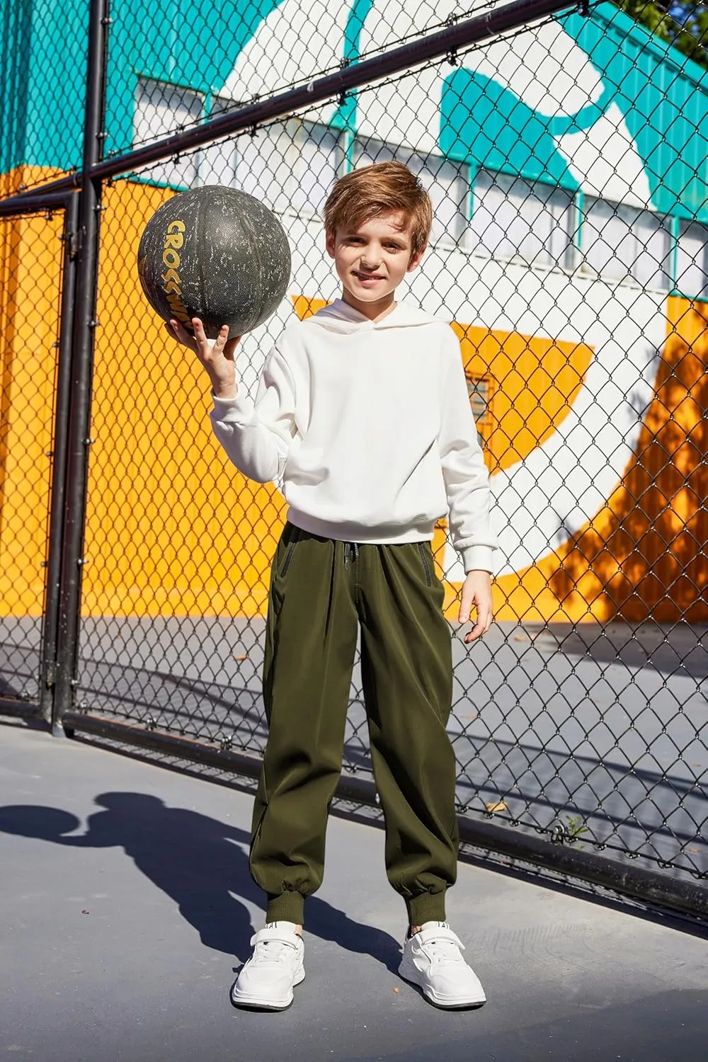 Arshiner Boys Casual Pants Kids Elastic Waist Drawstring Jogger Pants Boys Sweatpants with Zipper Pockets 3-12 Years