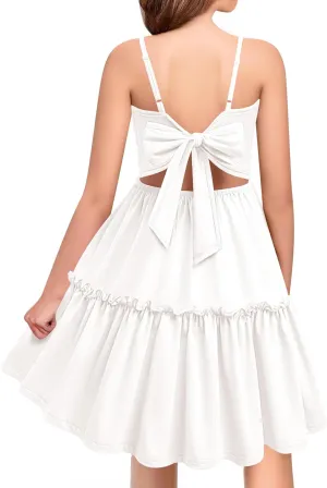 Arshiner Girls Tie Back Dress Spaghetti Strap Ruffle Hem Casual Summer Beach Sundress with Pockets