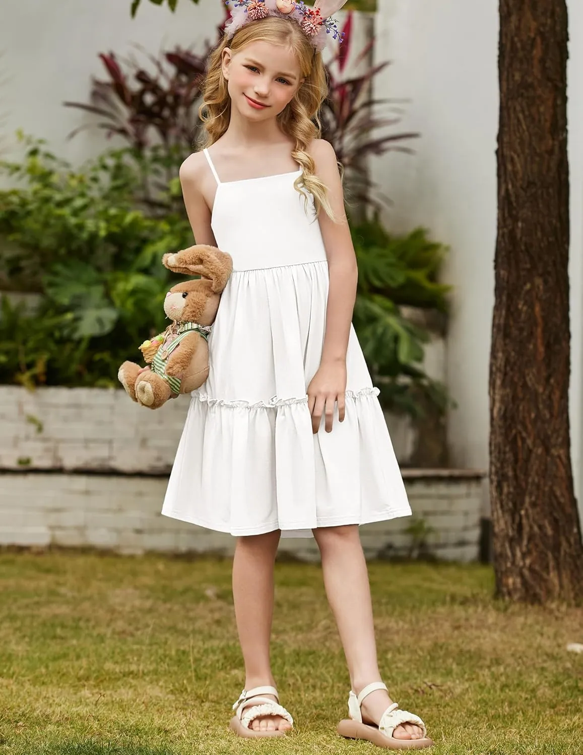 Arshiner Girls Tie Back Dress Spaghetti Strap Ruffle Hem Casual Summer Beach Sundress with Pockets