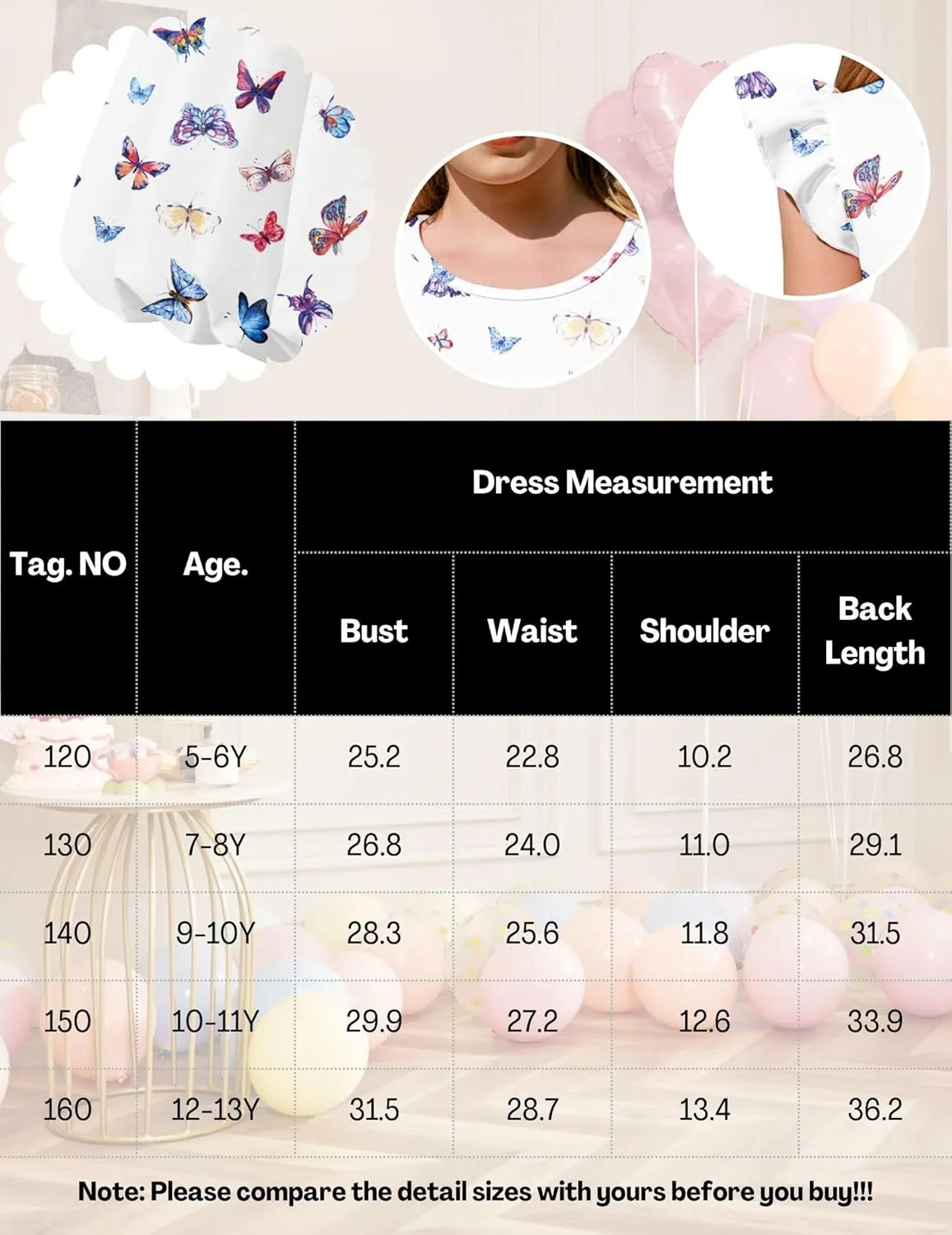 Arshiner Tween Girls Summer Bubble Dress Ruffle Sleeve Casual Party Midi Dresses