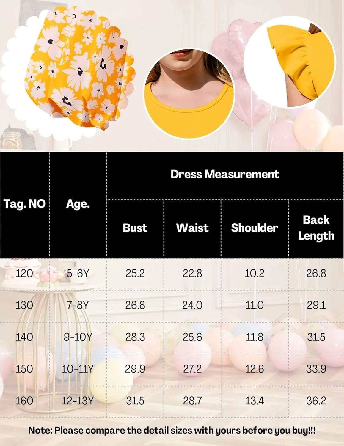 Arshiner Tween Girls Summer Bubble Dress Ruffle Sleeve Casual Party Midi Dresses