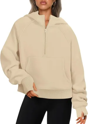 ATHMILE Sweatshirts For Women Cropped Hoodies Half Zip Fleece Pullover Winter Clothes Quarter Zip Up 2023 Outfits Sweater