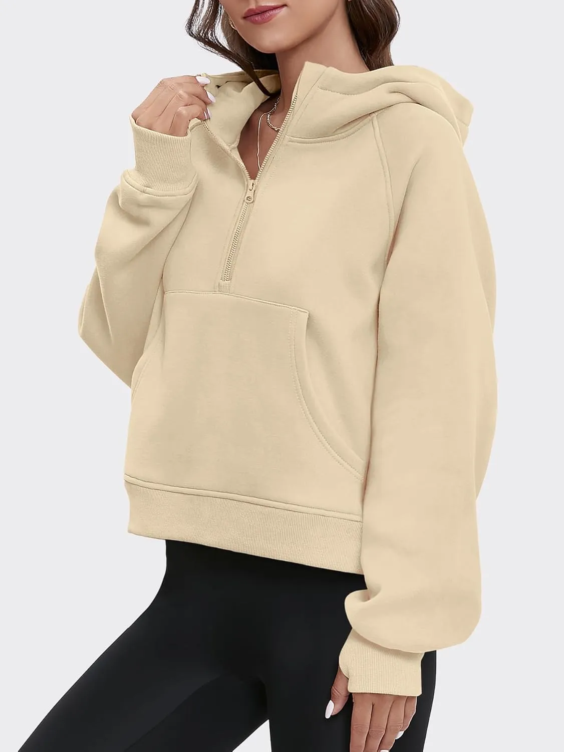 ATHMILE Sweatshirts For Women Cropped Hoodies Half Zip Fleece Pullover Winter Clothes Quarter Zip Up 2023 Outfits Sweater