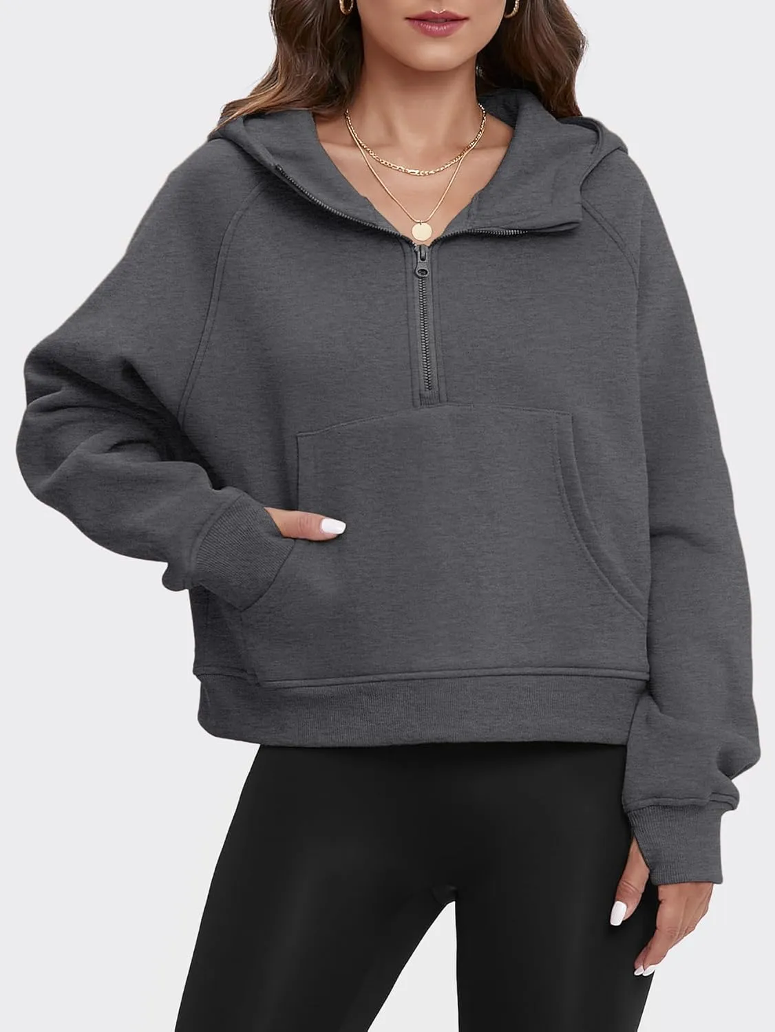 ATHMILE Sweatshirts For Women Cropped Hoodies Half Zip Fleece Pullover Winter Clothes Quarter Zip Up 2023 Outfits Sweater