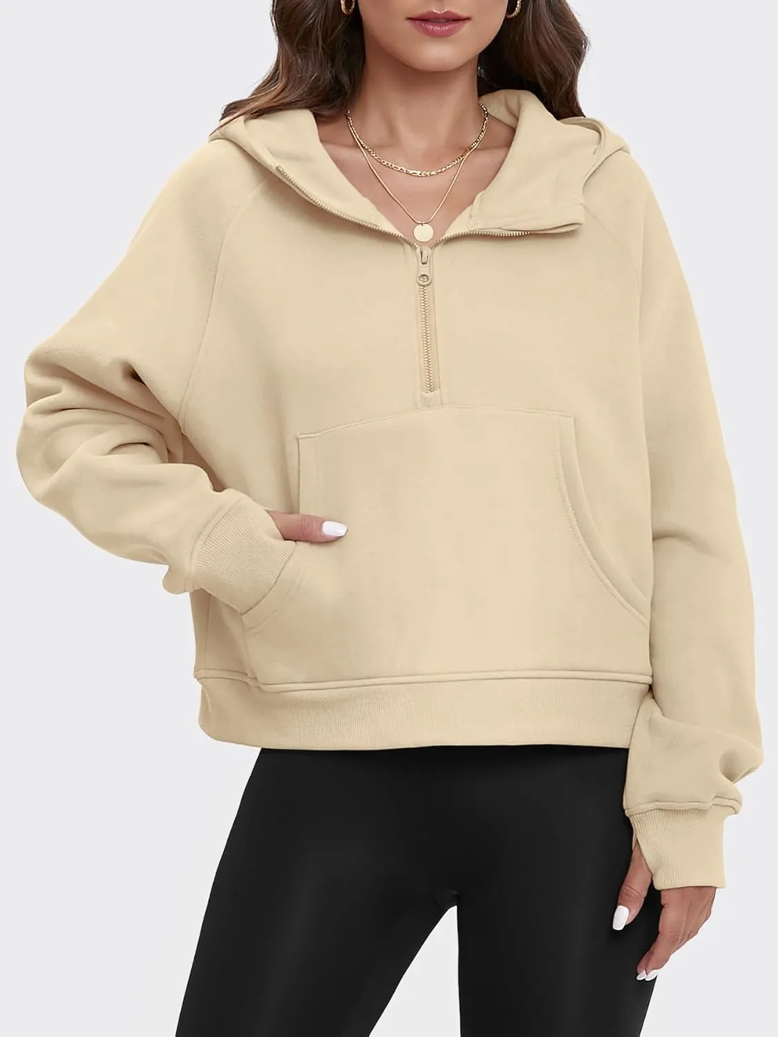 ATHMILE Sweatshirts For Women Cropped Hoodies Half Zip Fleece Pullover Winter Clothes Quarter Zip Up 2023 Outfits Sweater