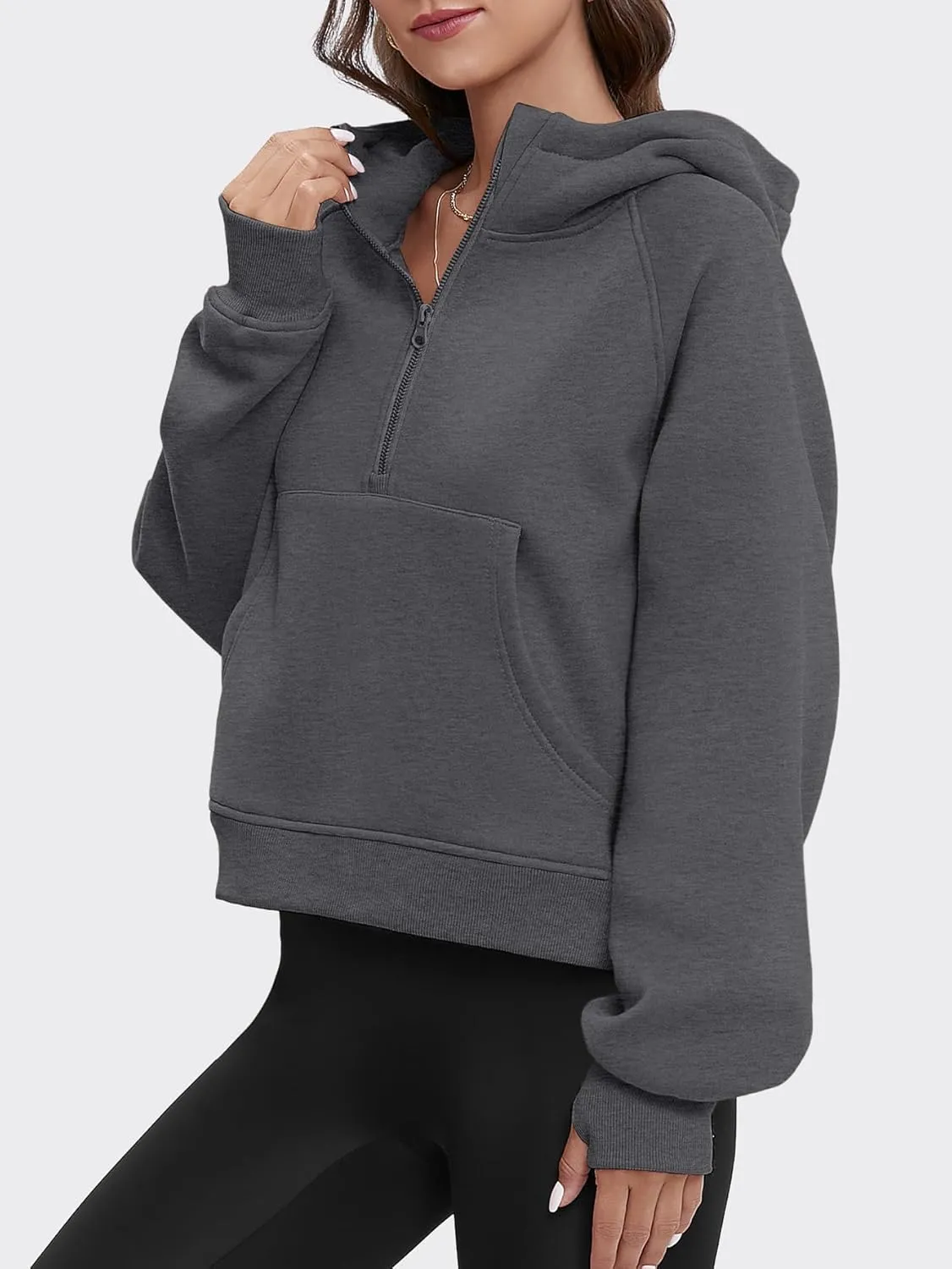 ATHMILE Sweatshirts For Women Cropped Hoodies Half Zip Fleece Pullover Winter Clothes Quarter Zip Up 2023 Outfits Sweater