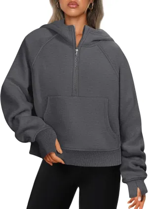 ATHMILE Sweatshirts For Women Cropped Hoodies Half Zip Fleece Pullover Winter Clothes Quarter Zip Up 2023 Outfits Sweater
