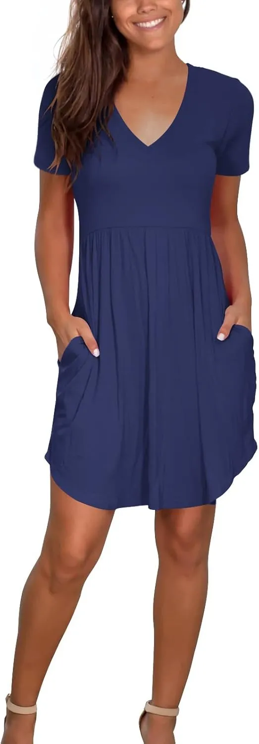 Atizon Women's Casual Crew Neck Dress for Women Short Sleeve Tunic Beach Dresses Summer
