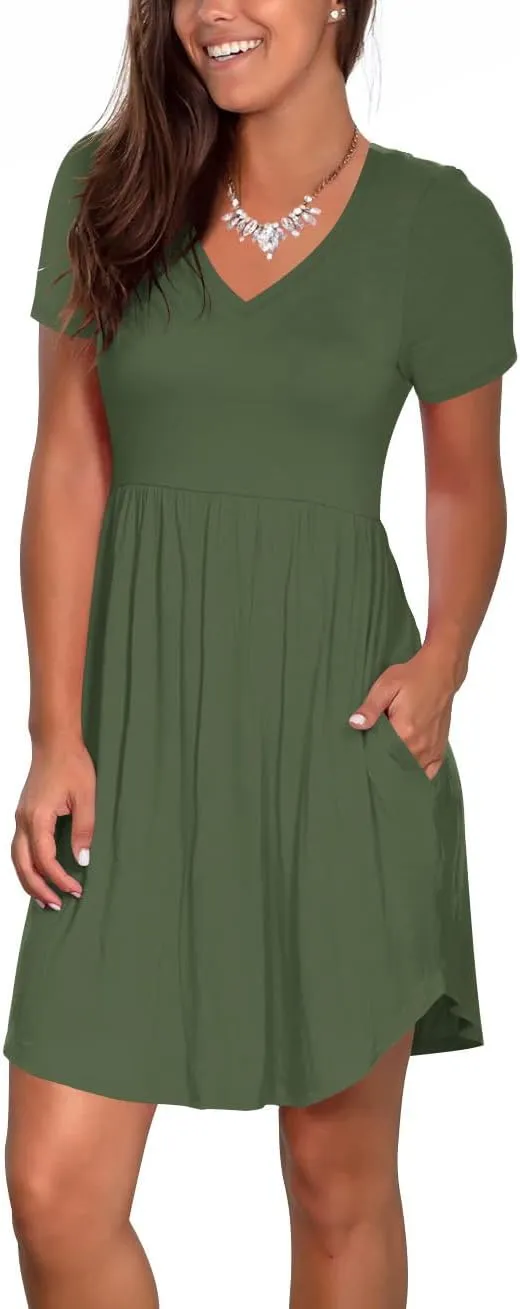 Atizon Women's Casual Crew Neck Dress for Women Short Sleeve Tunic Beach Dresses Summer