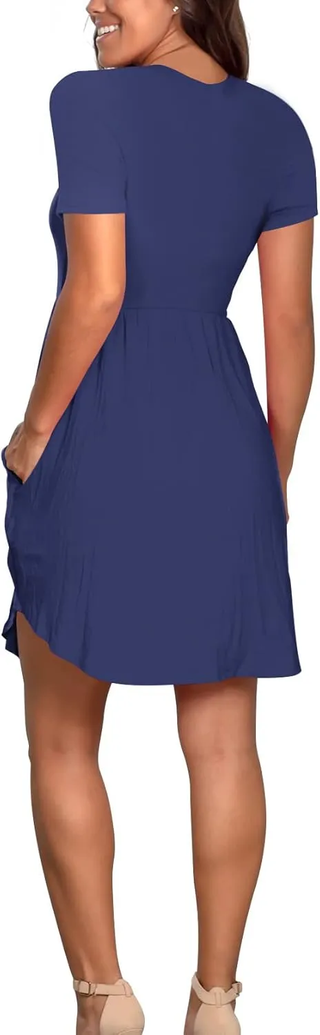 Atizon Women's Casual Crew Neck Dress for Women Short Sleeve Tunic Beach Dresses Summer