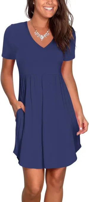 Atizon Women's Casual Crew Neck Dress for Women Short Sleeve Tunic Beach Dresses Summer