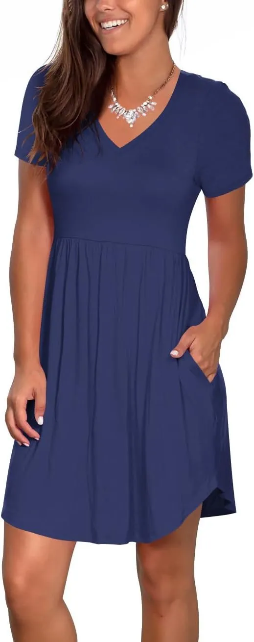Atizon Women's Casual Crew Neck Dress for Women Short Sleeve Tunic Beach Dresses Summer
