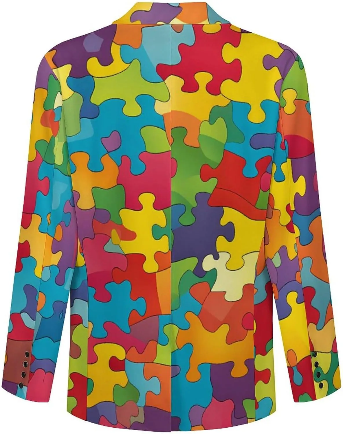 Autism Puzzled Men's Fashion Slim Fit Casual Print Button Suit Jacket Notched Lapel Blazer