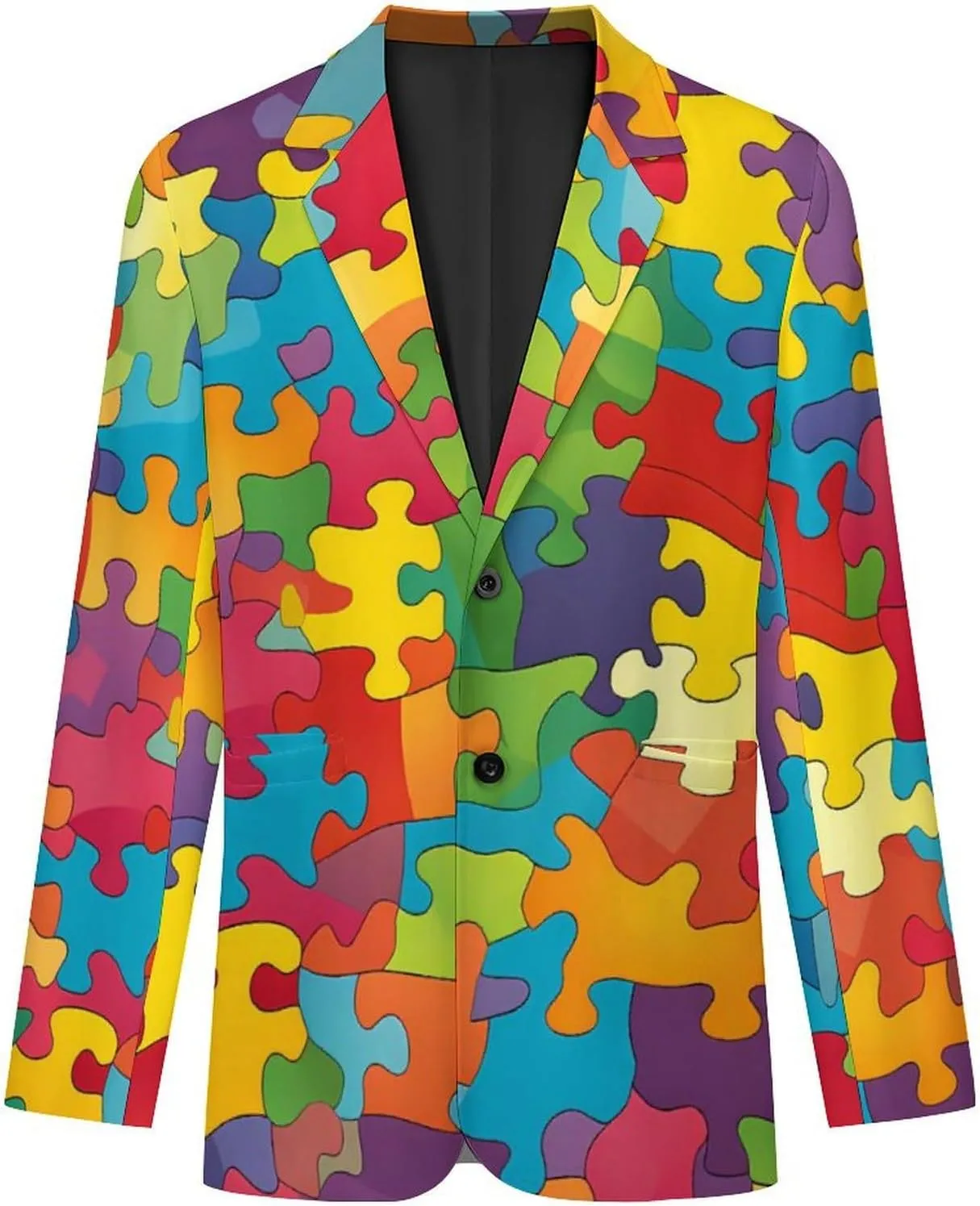 Autism Puzzled Men's Fashion Slim Fit Casual Print Button Suit Jacket Notched Lapel Blazer
