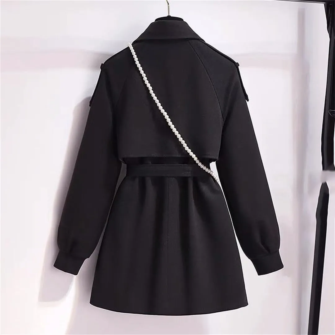 Autumn And Winter Mid-Length Women's Wool Blends Coat Double-Breasted Slim Waistband Jacket Formal