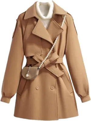 Autumn And Winter Mid-Length Women's Wool Blends Coat Double-Breasted Slim Waistband Jacket Formal