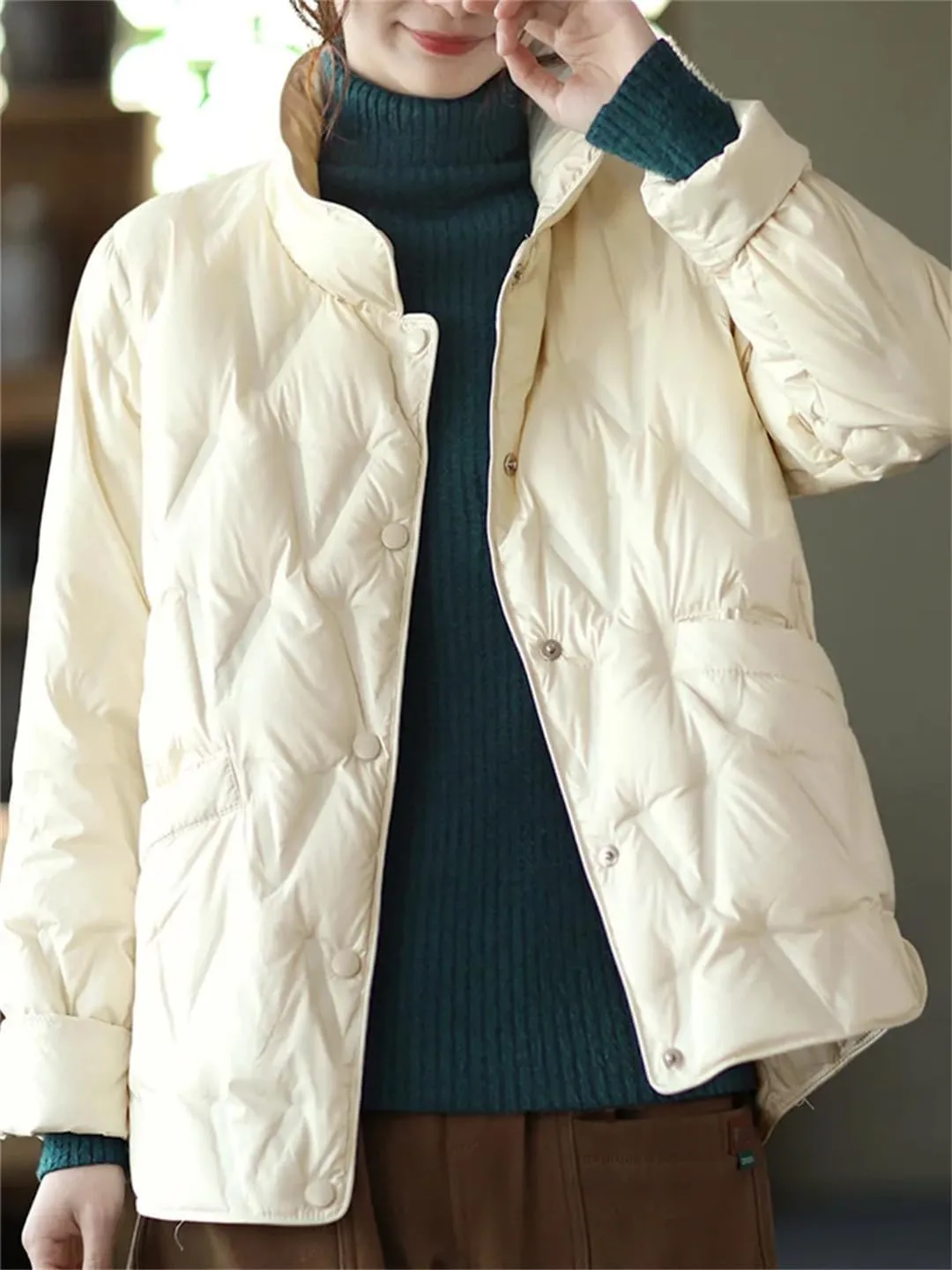 Autumn Winter Women Single-Breasted Warm Short Puffer Coat Female White Duck Down Jacket Parka Snow Outwears