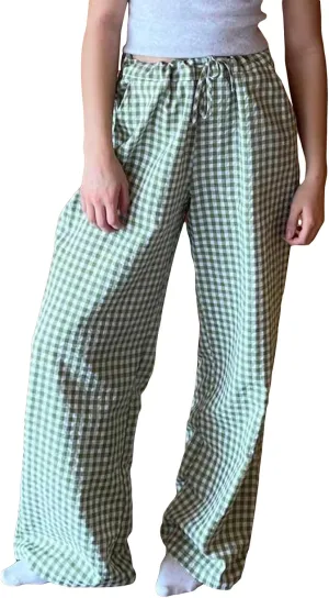 Awoscut Women's Elastic High Waist Y2K Fashion Pants Striped Print Straight Casual Wide Leg Trousers Lounge Pants Bottom
