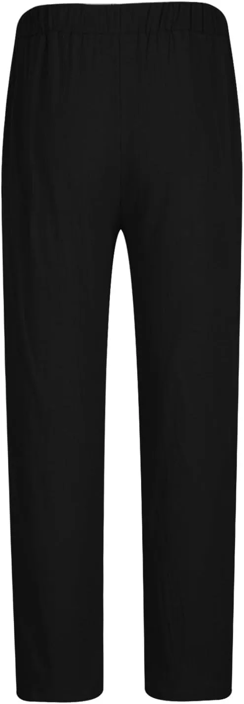 Aymnlox Mens Cotton Linen Pants Solid Color Loose Fit Chino Trousers Elastic Waist Tapered Parachute Casual Pants with Pocket