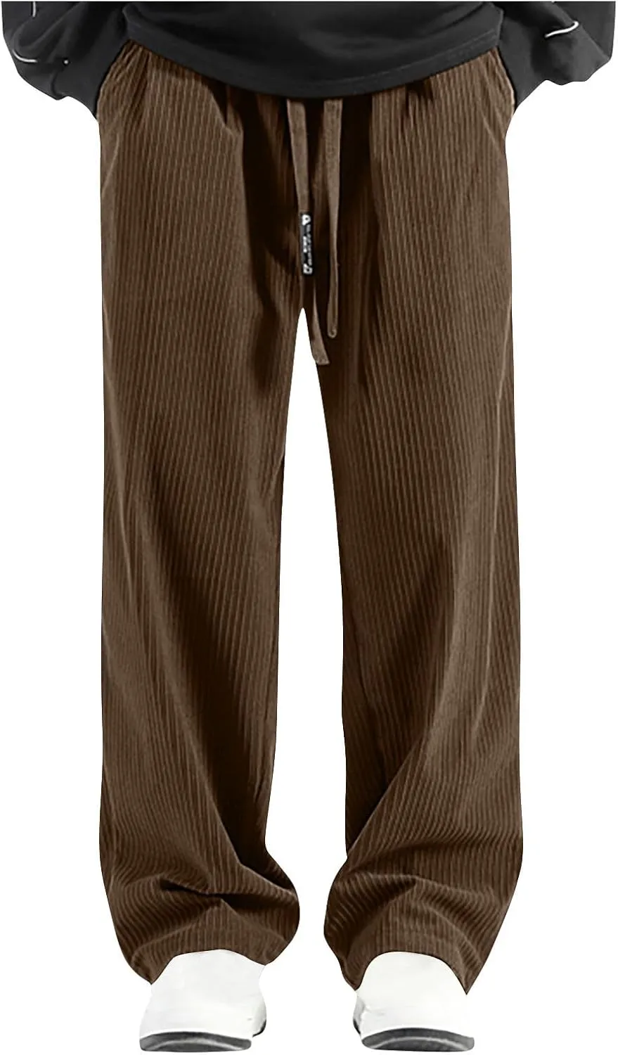 Aymnlox Mens Relaxed Fit Pants Casual Solid Vintage Drawstring Chino Trousers Straight Leg Elastic Waist Running Jogger Pants