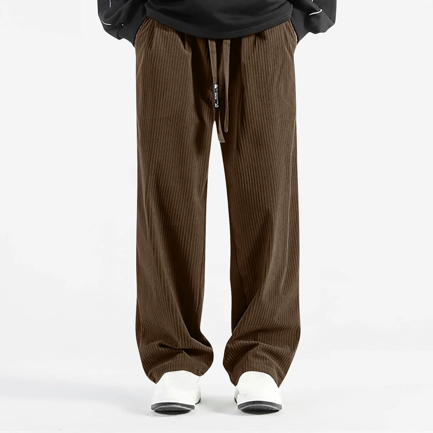 Aymnlox Mens Relaxed Fit Pants Casual Solid Vintage Drawstring Chino Trousers Straight Leg Elastic Waist Running Jogger Pants