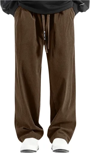 Aymnlox Mens Relaxed Fit Pants Casual Solid Vintage Drawstring Chino Trousers Straight Leg Elastic Waist Running Jogger Pants