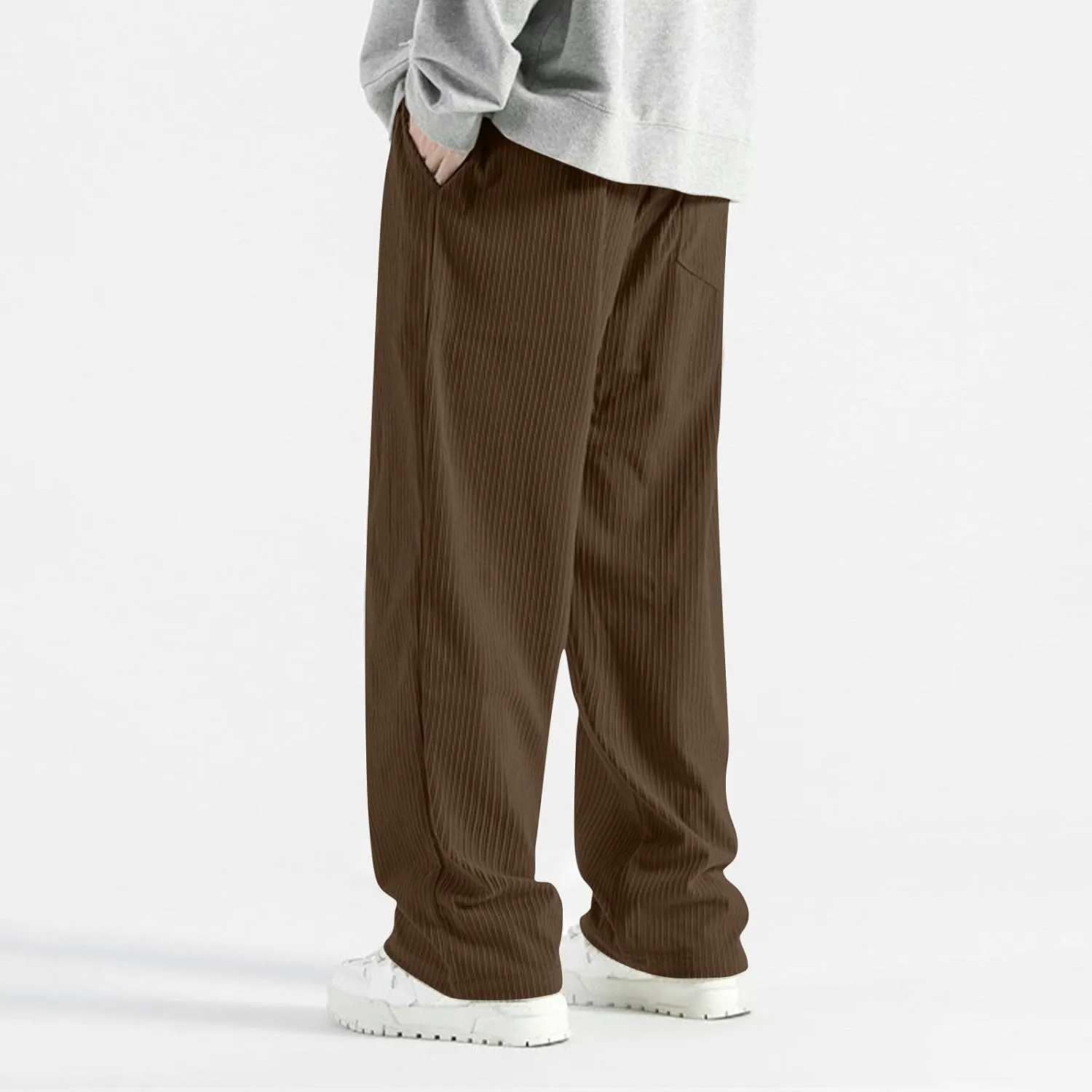 Aymnlox Mens Relaxed Fit Pants Casual Solid Vintage Drawstring Chino Trousers Straight Leg Elastic Waist Running Jogger Pants