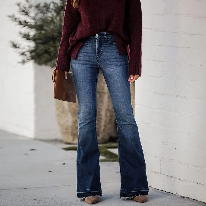 Azuki Flare Pants Ripped Bell Bottom Jeans for Women High Waisted Classic Flared Denim Pants with Pockets