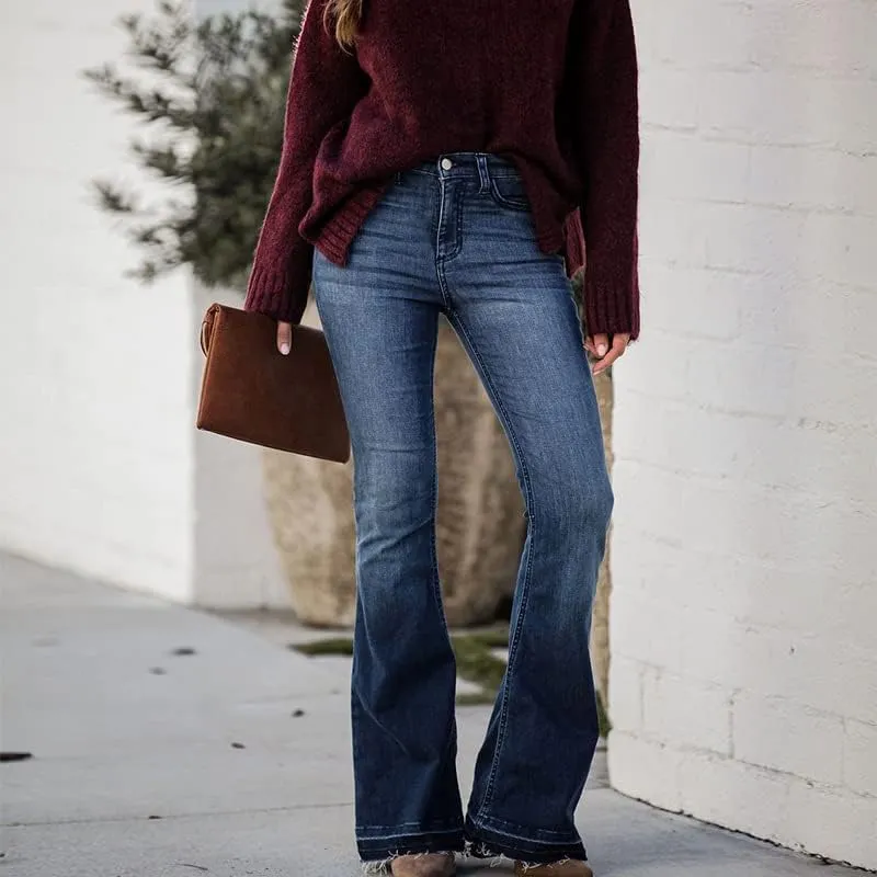 Azuki Flare Pants Ripped Bell Bottom Jeans for Women High Waisted Classic Flared Denim Pants with Pockets