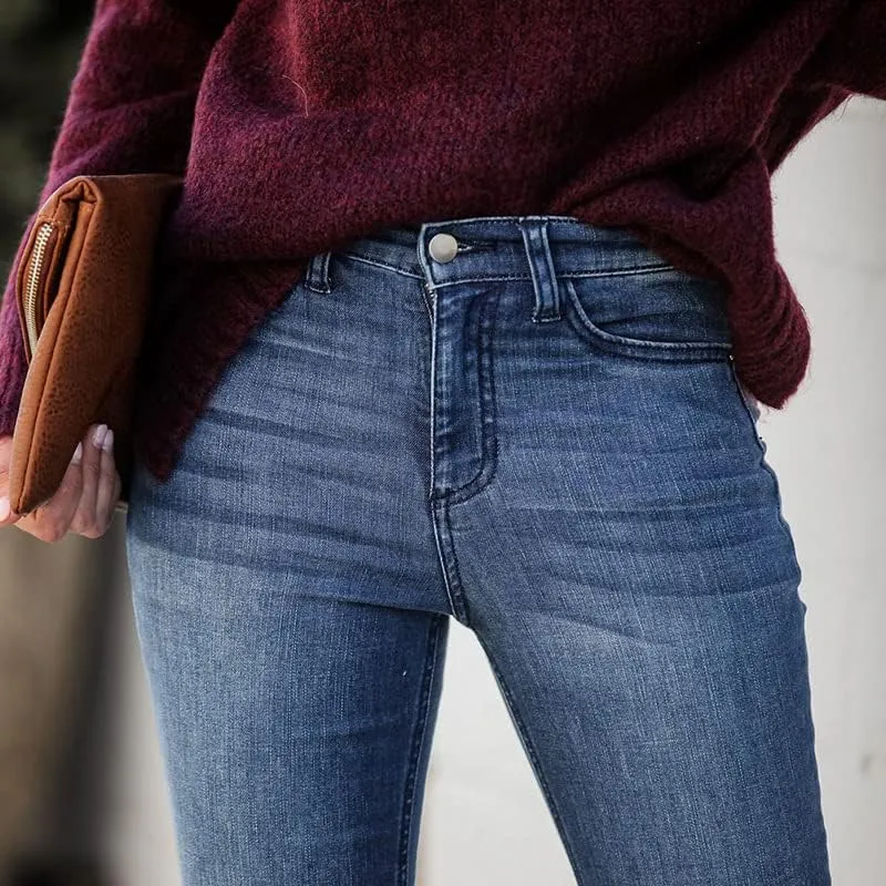 Azuki Flare Pants Ripped Bell Bottom Jeans for Women High Waisted Classic Flared Denim Pants with Pockets