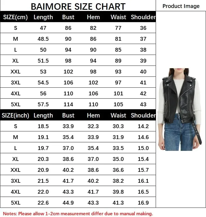 BAIMORE Women's Street Lapel Zip Up PU Leather Moto Biker Sleeveless Vest Jacket with Belt
