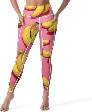 Bananas Fruit Women's Yoga Pants Leggings with Pockets High Waist Compression Workout Pants