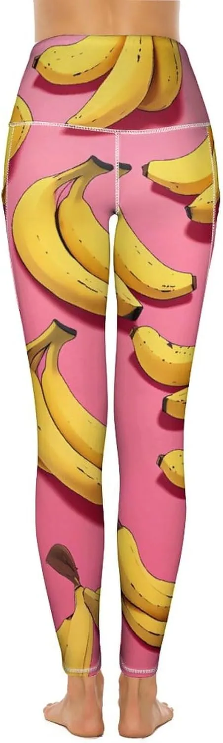 Bananas Fruit Women's Yoga Pants Leggings with Pockets High Waist Compression Workout Pants